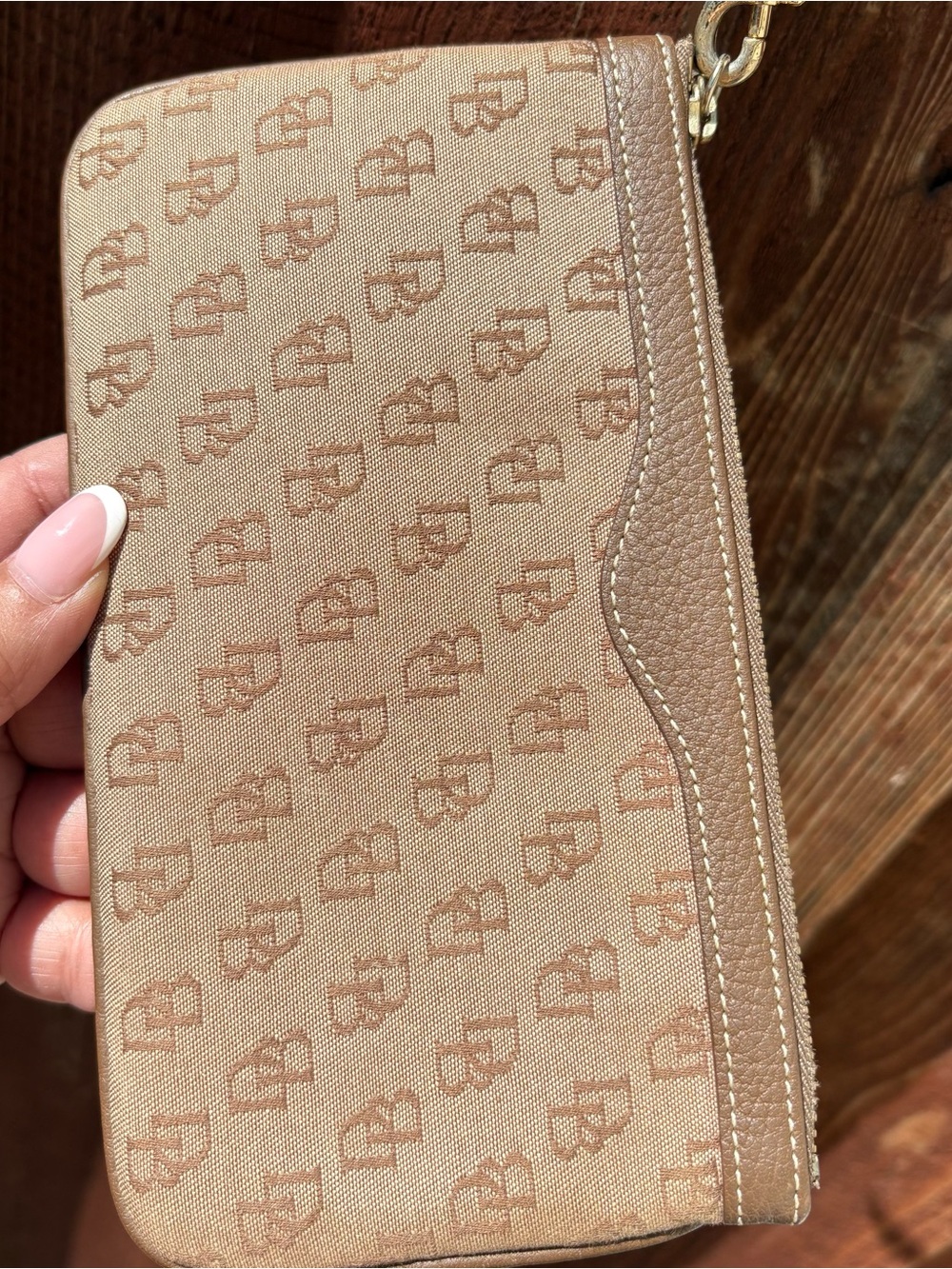 Dooney & Bourke Y2K Monogram Canvas Wristlet Pouch Brown DB Logo